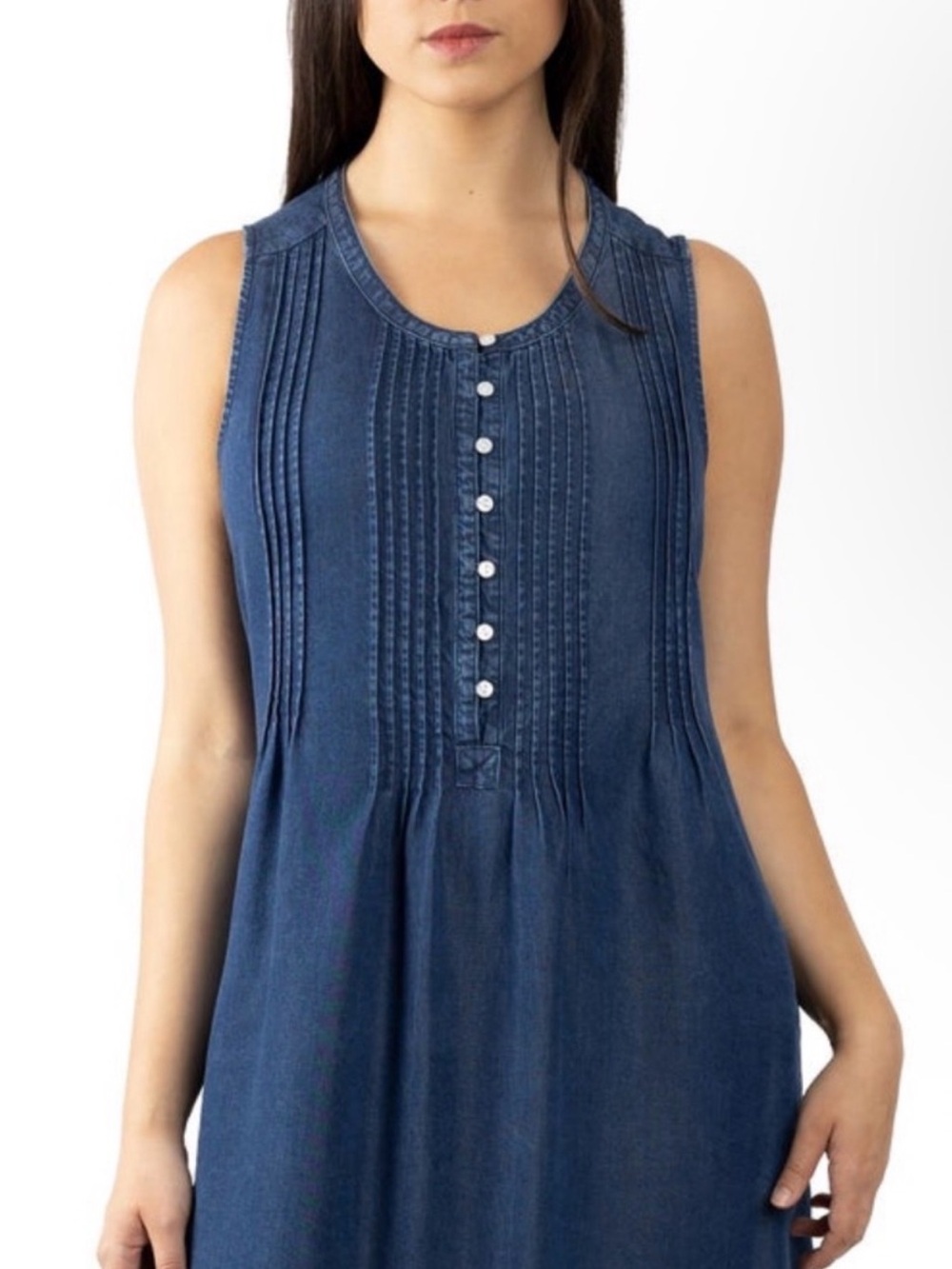 Coldwater Creek Blue Sleeveless Pintuck Button-Front Dress NWT